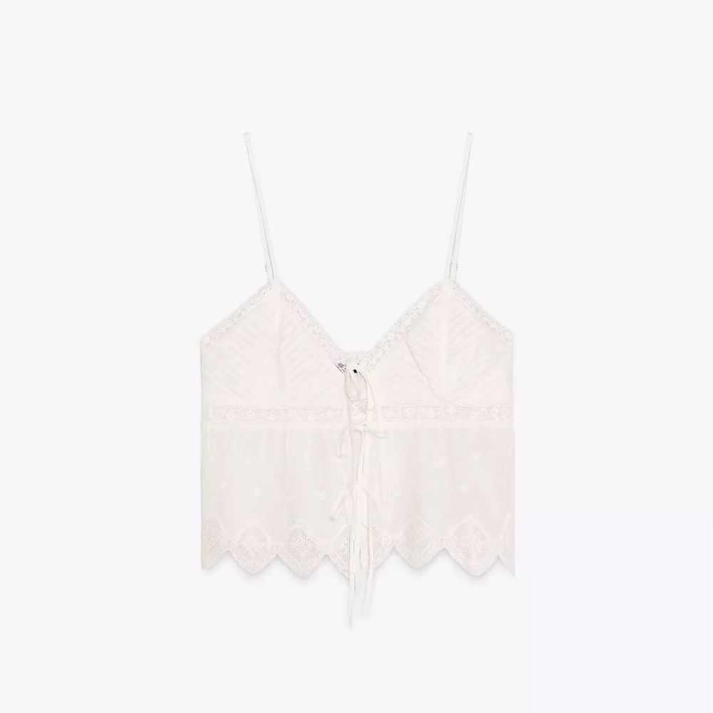 New Zara Embroidered Strappy Top in White - XL